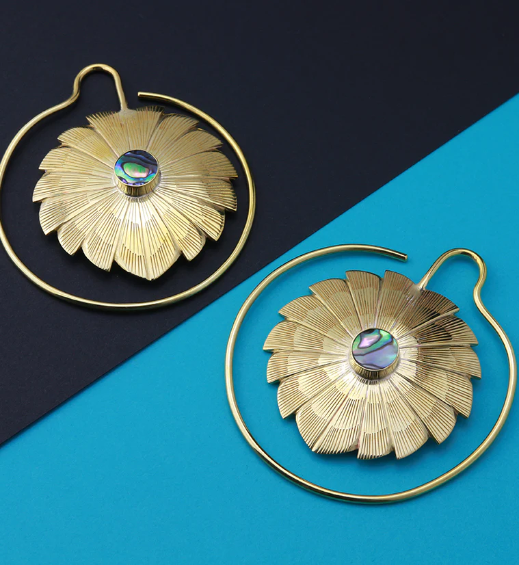 12G Abalone Blossom Brass Earrings - Image 4
