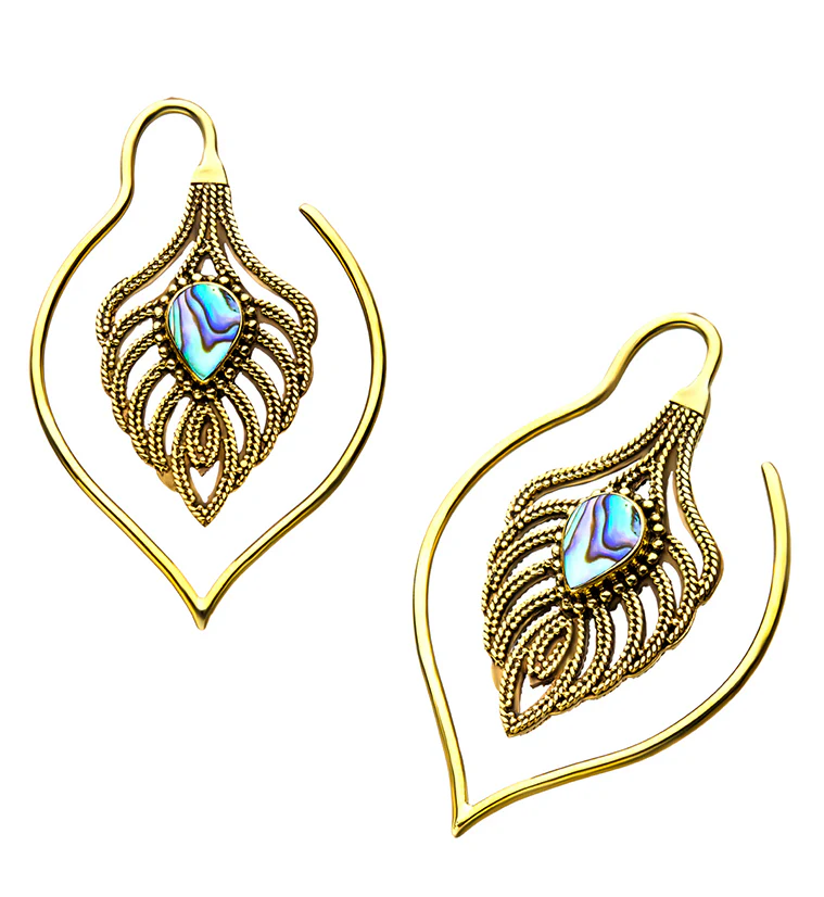 12G Willow Abalone Brass Ear Weights - Image 2
