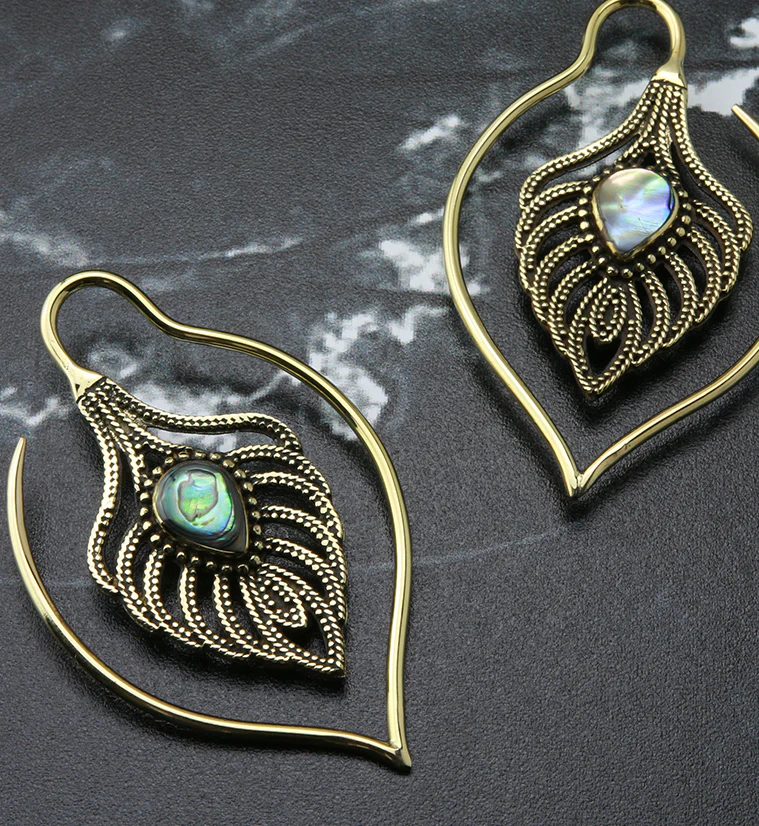 12G Willow Abalone Brass Ear Weights - Image 4
