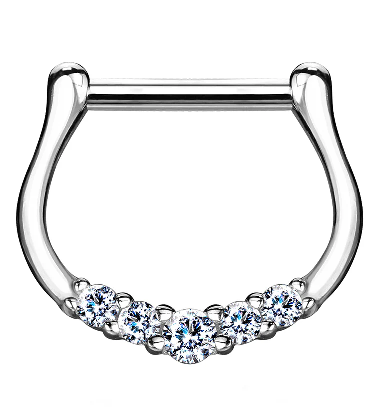 14kt White Gold Clear Quin Hinged Clicker Ring