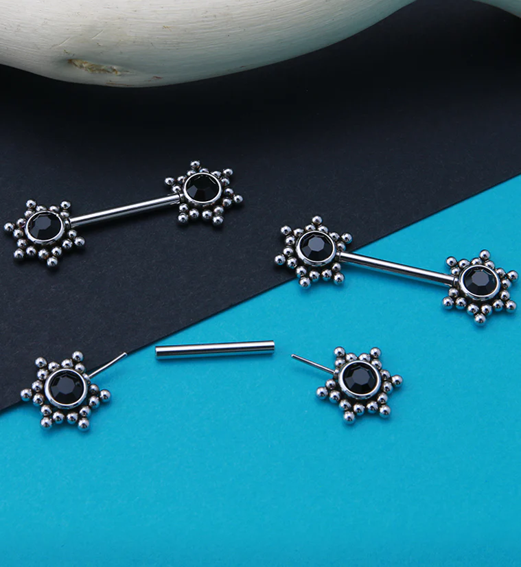 14G Black Hexad Threadless Nipple Ring Barbells - Image 2