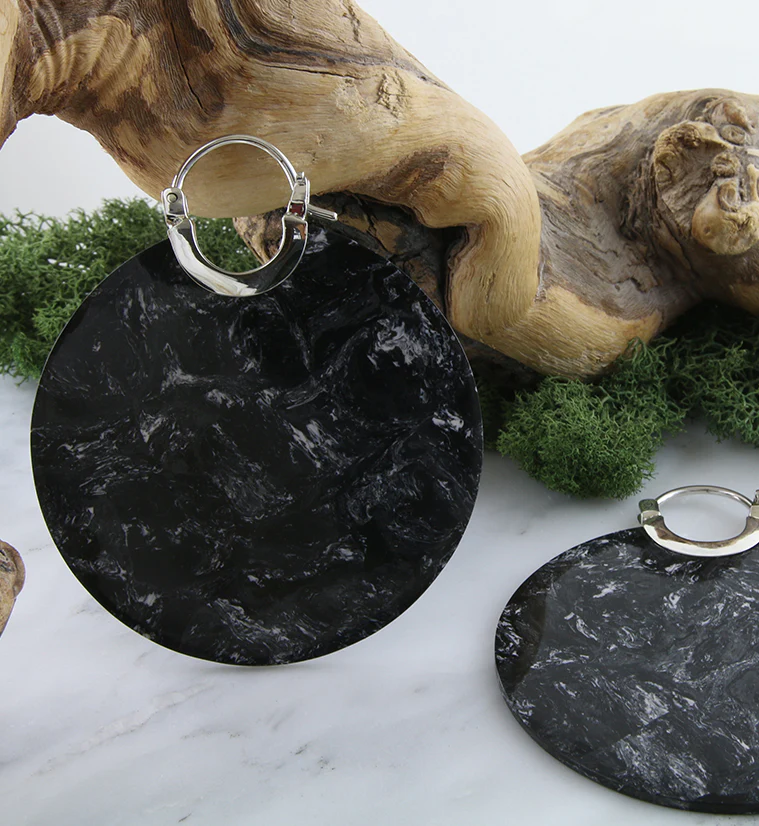 14G Black Nightfall Acetate Disk Earrings - Image 2
