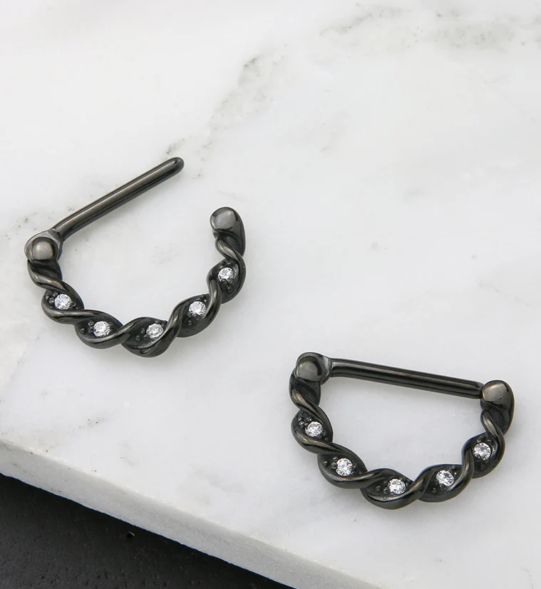 14G Black PVD Helix CZ Nipple Clicker - Image 2