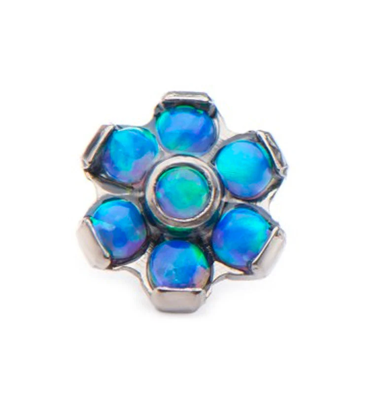 Blue Opal Flower Titanium Bezel End