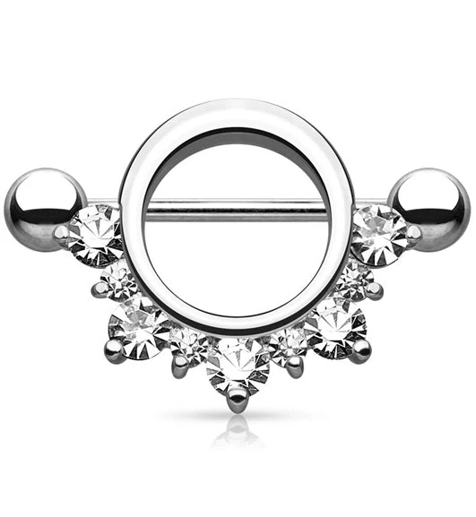 14G Circular Clear CZ Rim Barbell Nipple Ring Shield