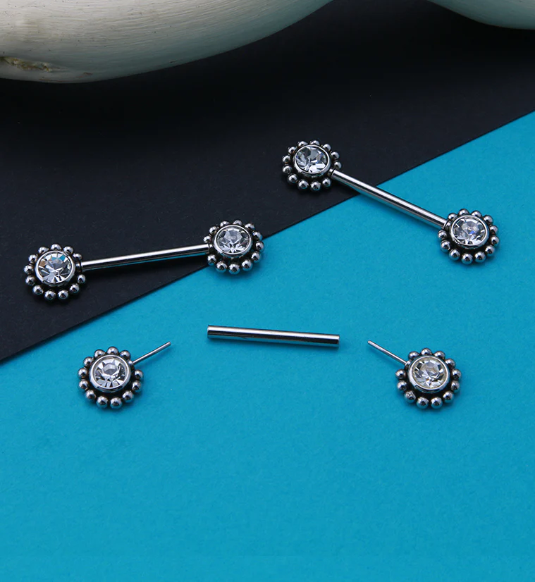 14G Clear Gem Verge Threadless Nipple Ring Barbells - Image 2