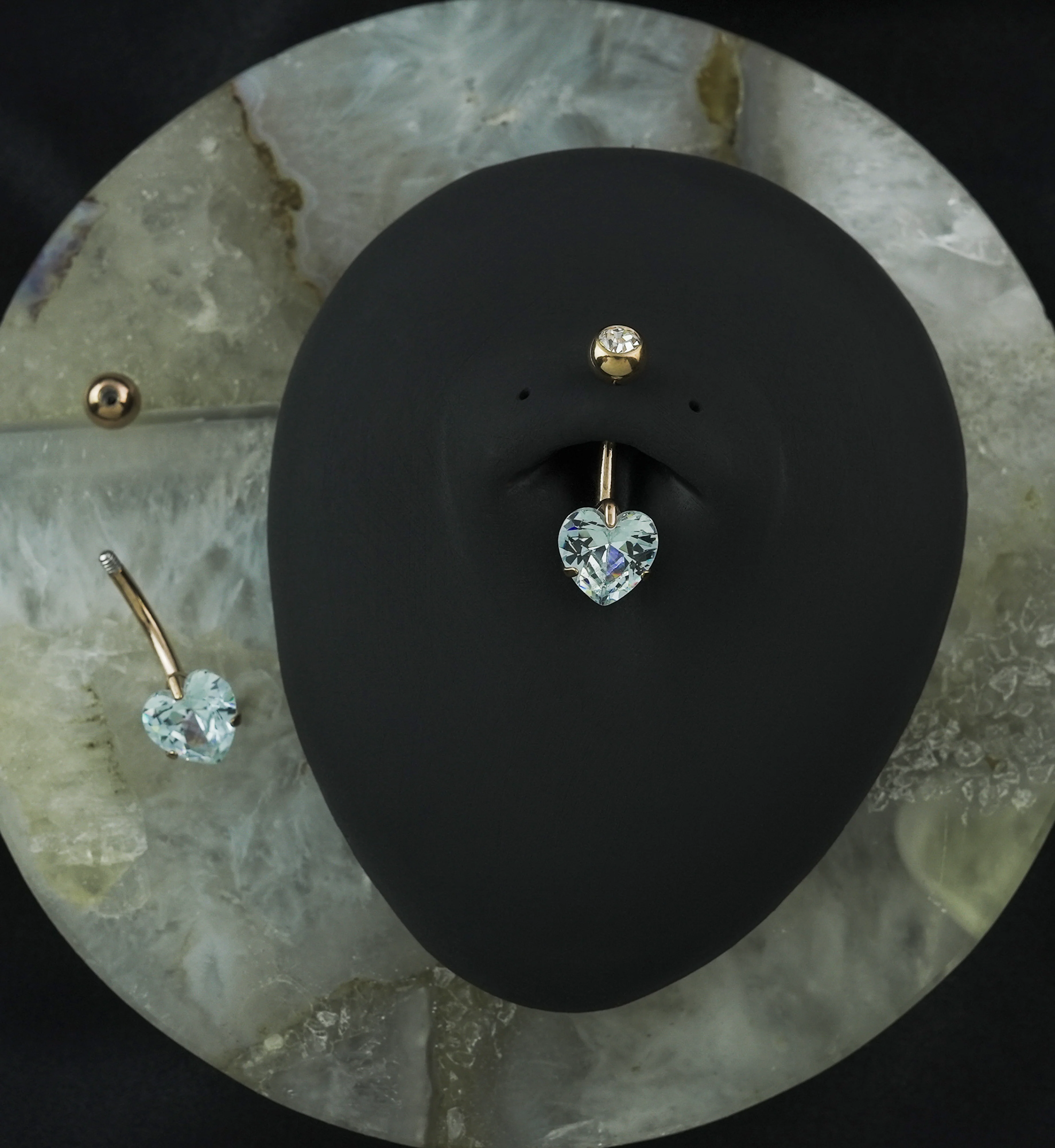 Rose Gold PVD Clear CZ Heart Belly Button Ring - Image 2