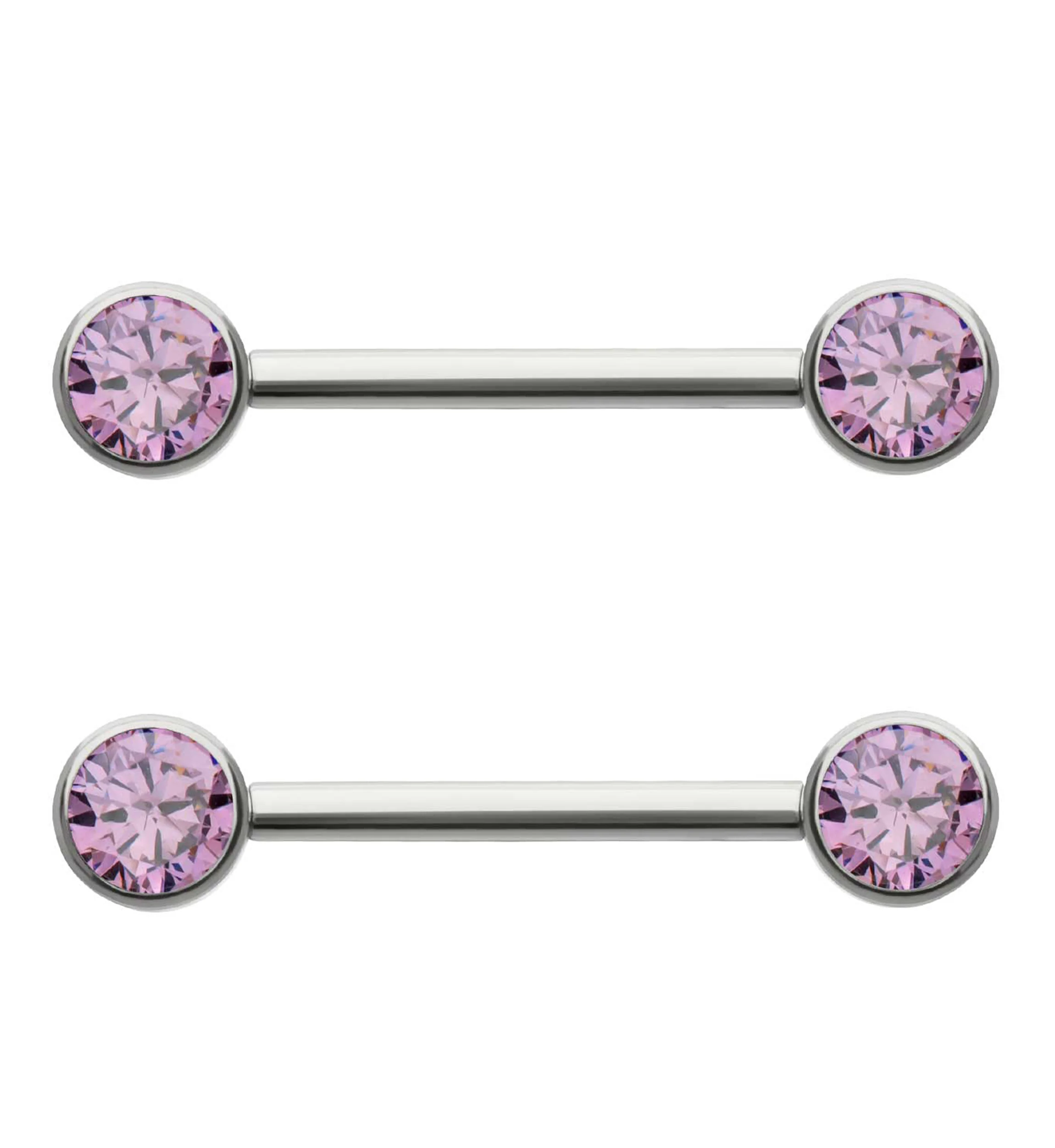 Bezel Set Amethyst CZ Titanium Internally Threaded Nipple Barbells