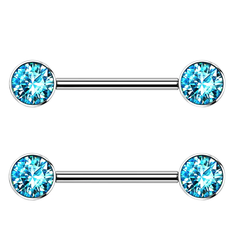 14G Double Aqua CZ Titanium Nipple Ring Barbell