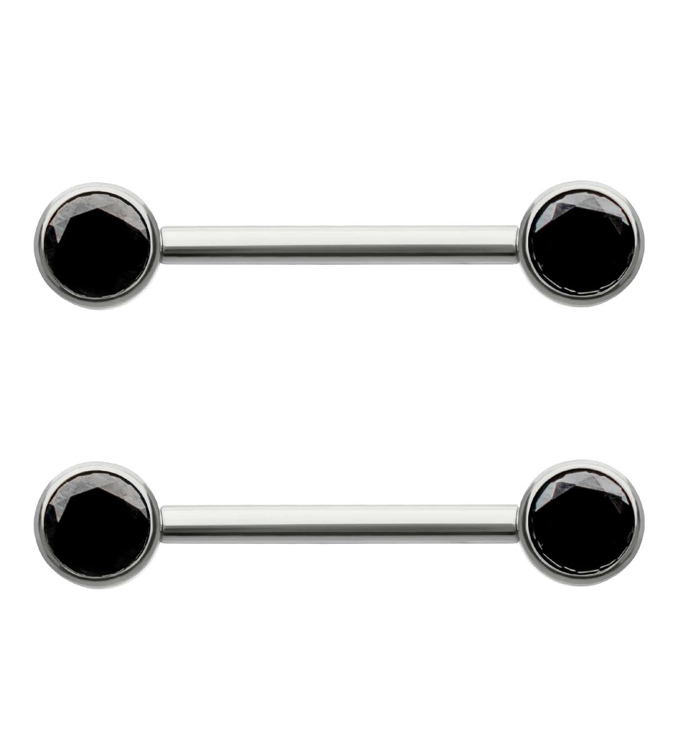 Bezel Set Black CZ Titanium Internally Threaded Nipple Barbells