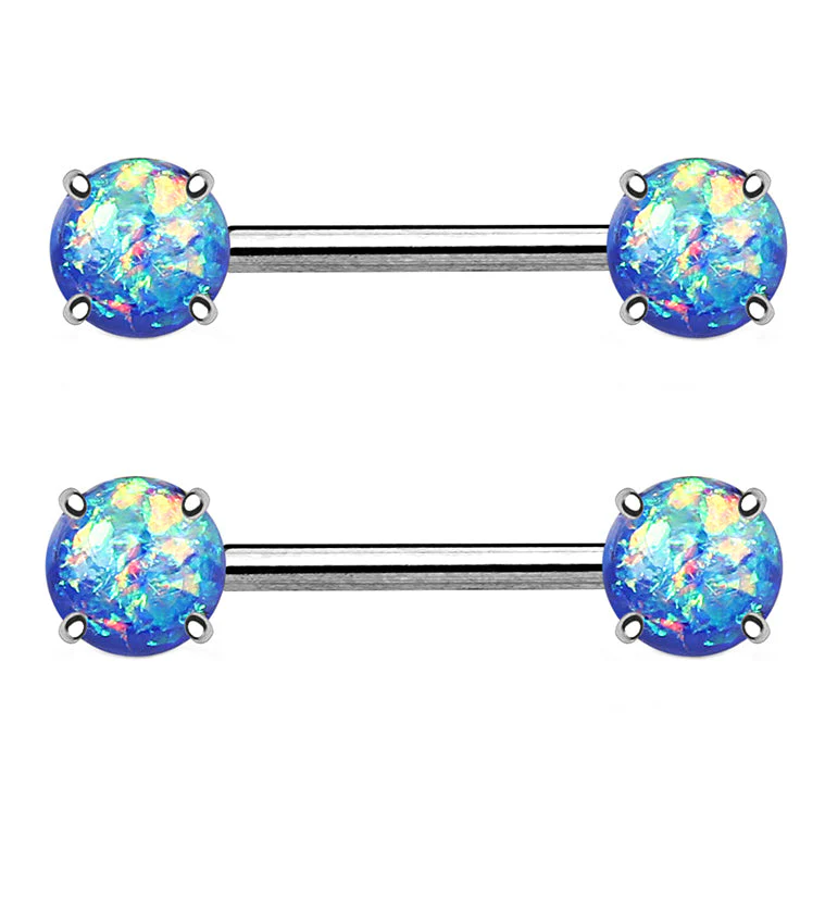 14G Double Blue Opalite Nipple Ring Barbell