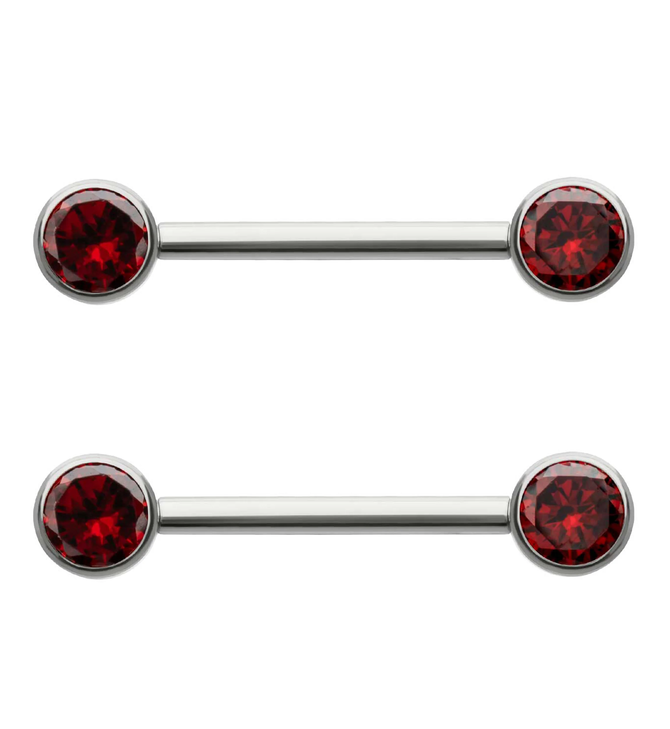 Bezel Set Garnet CZ Titanium Internally Threaded Nipple Barbells