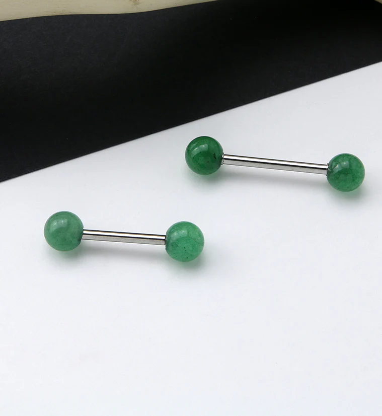 14G Double Aventurine Stone Stainless Steel Barbell - Image 2