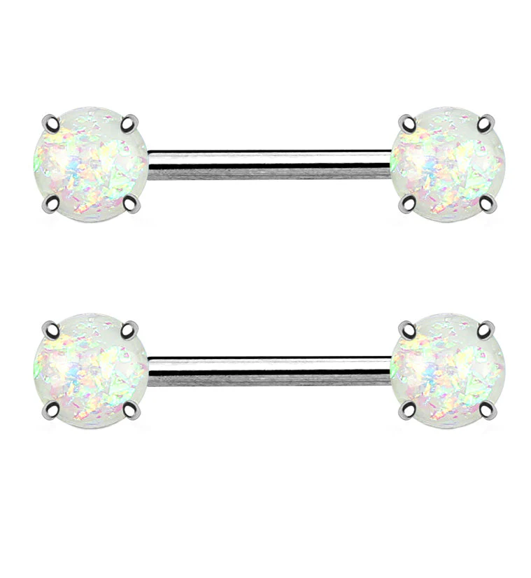 14G Double White Opalite Nipple Ring Barbells