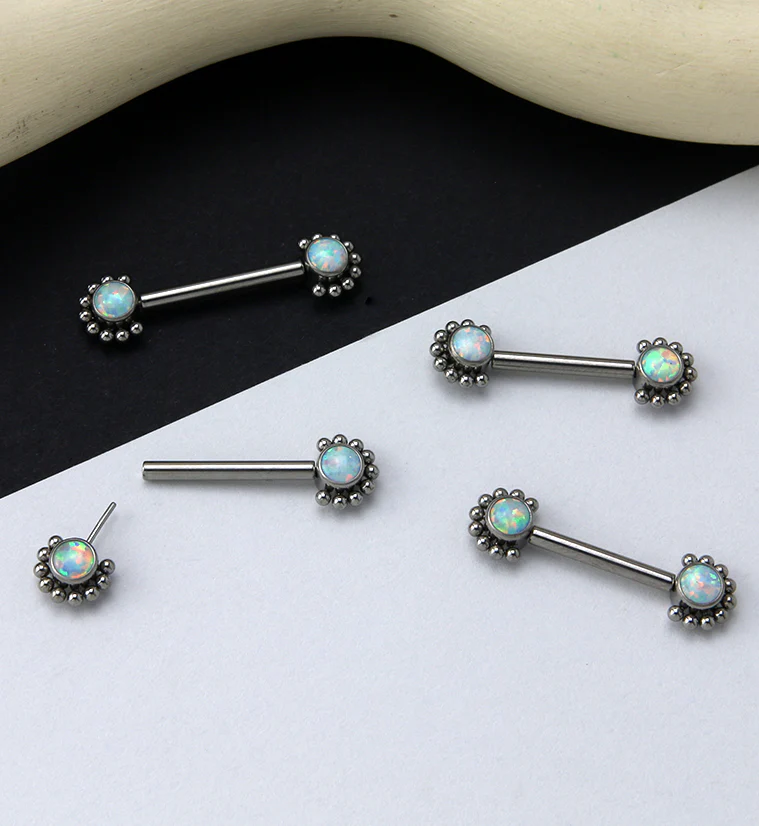 14G Encirc Double White Opalite Threadless Titanium Nipple Ring Barbell - Image 2