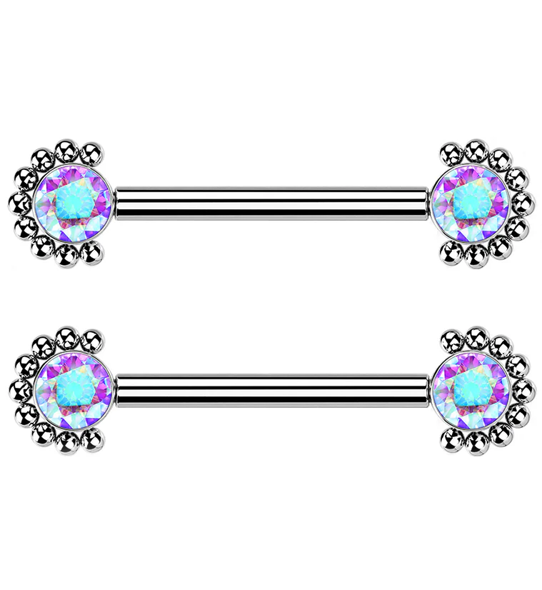 14G Encirc Double Aura CZ Titanium Nipple Ring Barbell