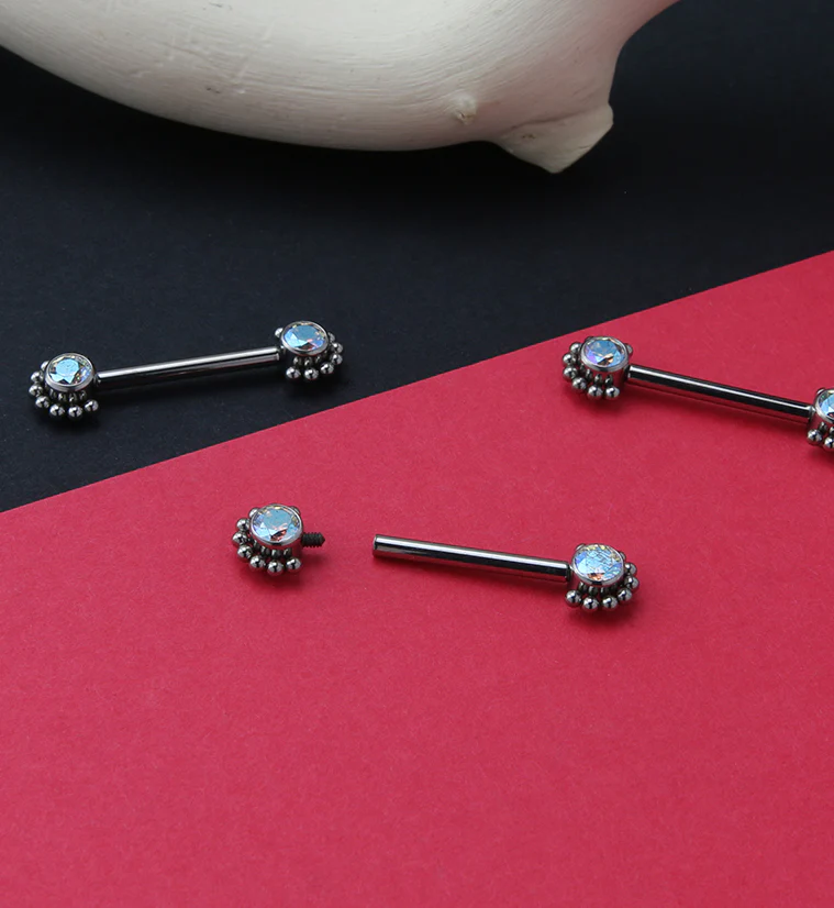 14G Encirc Double Aura CZ Titanium Nipple Ring Barbell - Image 2