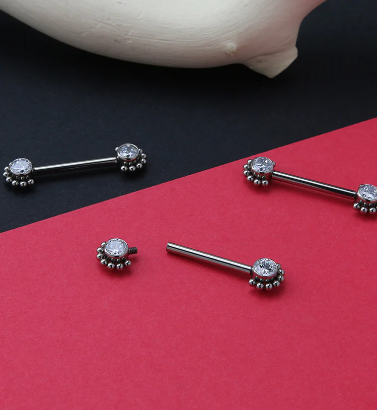 14G Encirc Double CZ Titanium Nipple Ring Barbell - Image 2