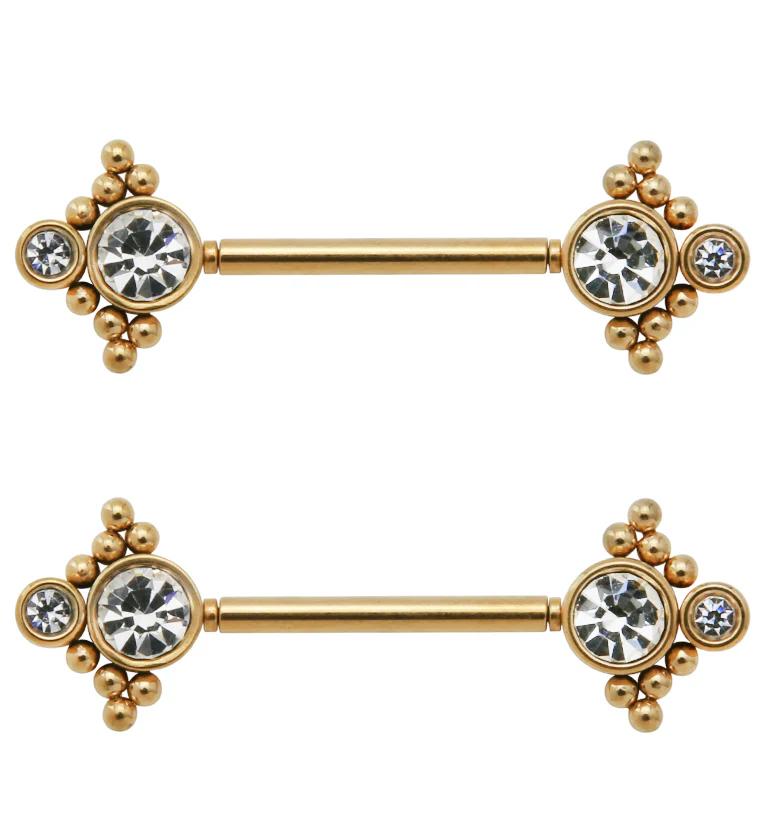 14G Gold PVD Array Threadless Nipple Ring Barbells