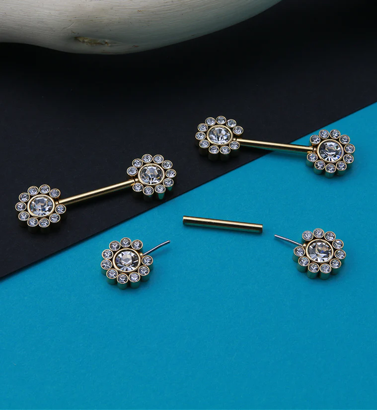 14G Gold PVD Cirque Threadless Nipple Ring Barbells - Image 2