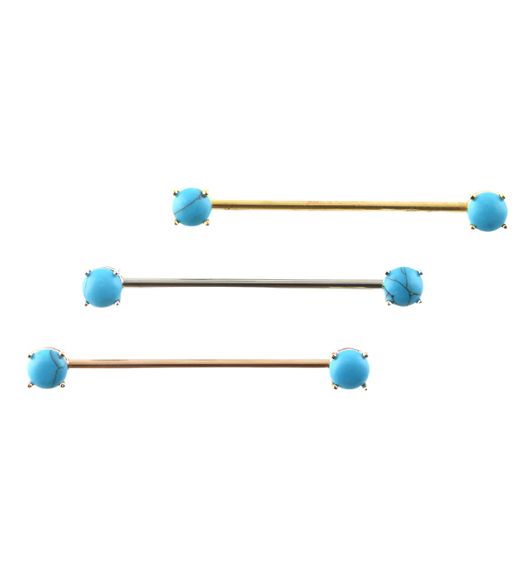 14G Gold PVD Double Howlite Turquoise Stone Industrial Barbell - Image 2