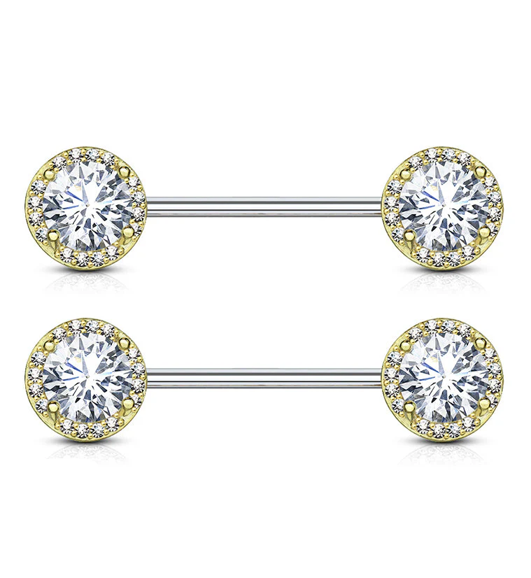 14G Gold PVD Grand Zircon Nipple Ring Barbell