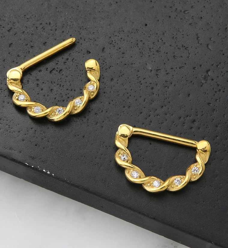 14G Gold PVD Helix CZ Nipple Clicker