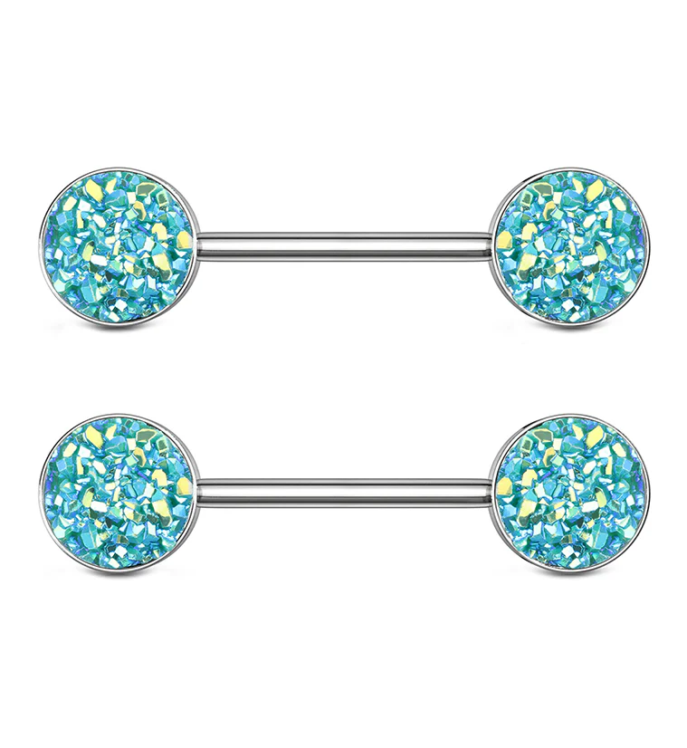 14G Green Druzy Nipple Ring Barbell