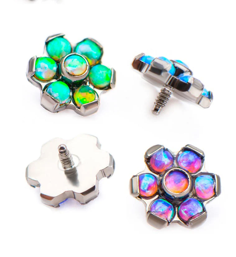 14G Green Opal Flower Titanium Bezel End - Image 2