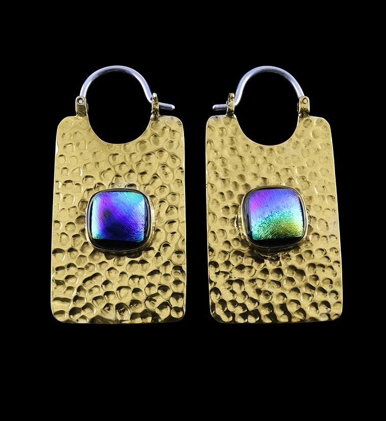 14G Lateral Dichroic Glass Brass Hangers - Earrings