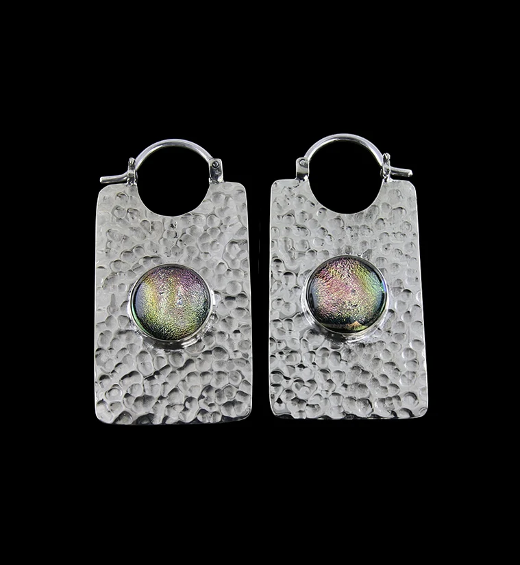 14G Lateral Dichroic Glass White Brass Hangers - Earrings