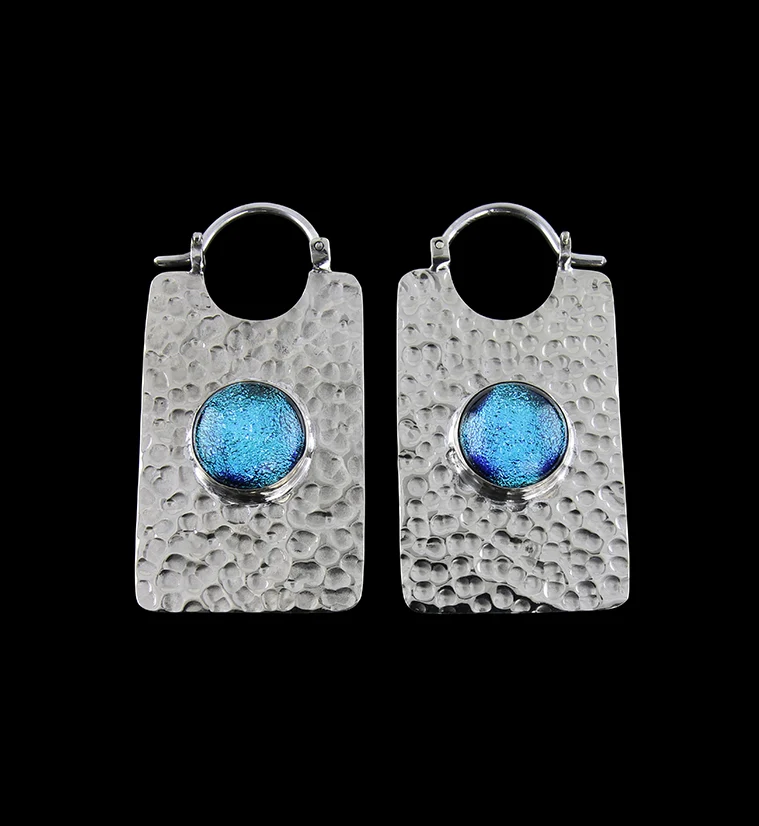 14G Lateral Ocean Dichroic Glass White Brass Hangers - Earrings