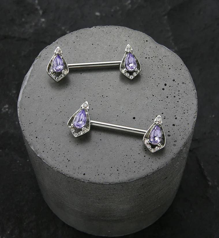 14G Lavish Purple CZ Nipple Rings Barbell - Image 2