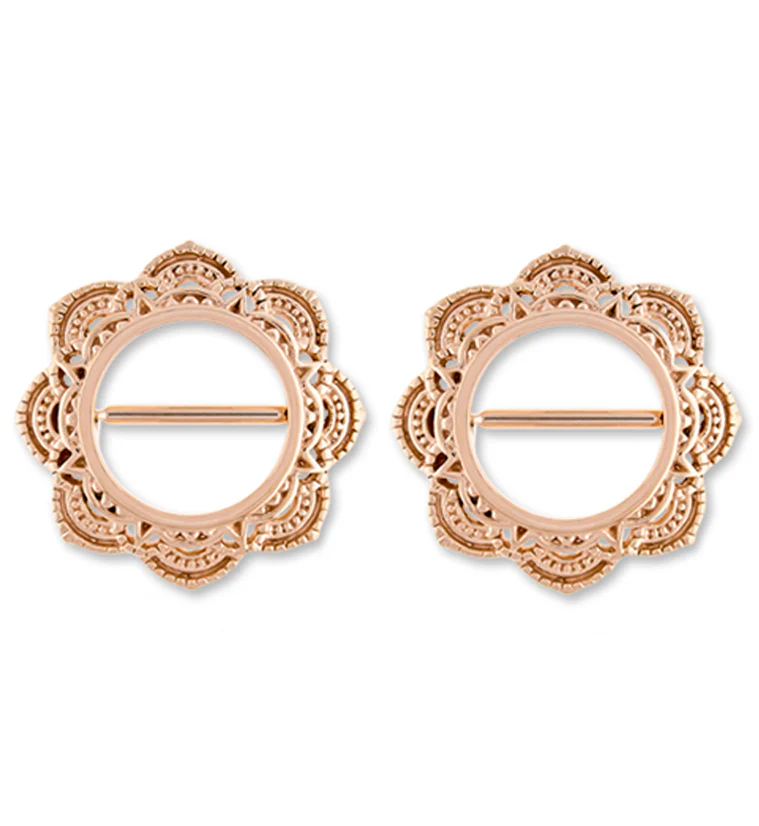 14G Mandala Rose Gold PVD Stainless Steel Nipple Clicker Ring