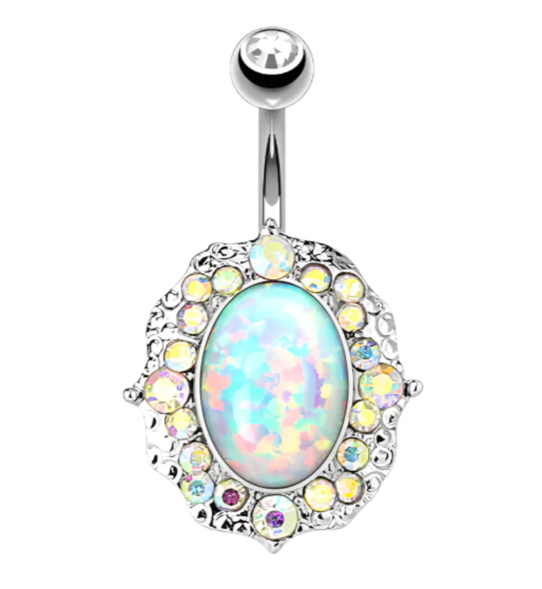Opalite CZ Stainless Steel Belly Button Ring