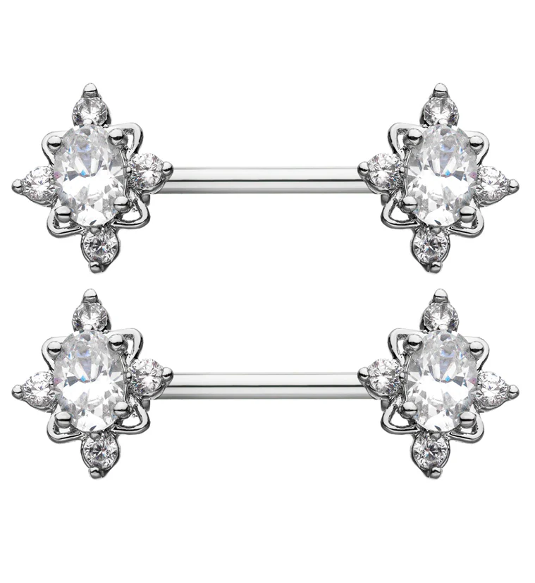 14G Ova Gem Nipple Ring Barbell