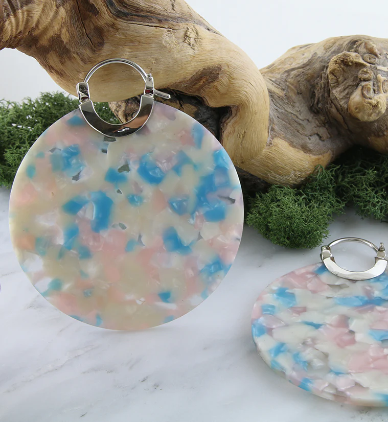 14G Pink & Blue Fructose Acetate Disk Earrings - Image 3