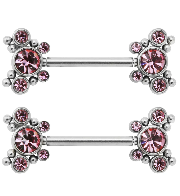 14G Pink CZ Bevy Threadless Nipple Ring Barbells