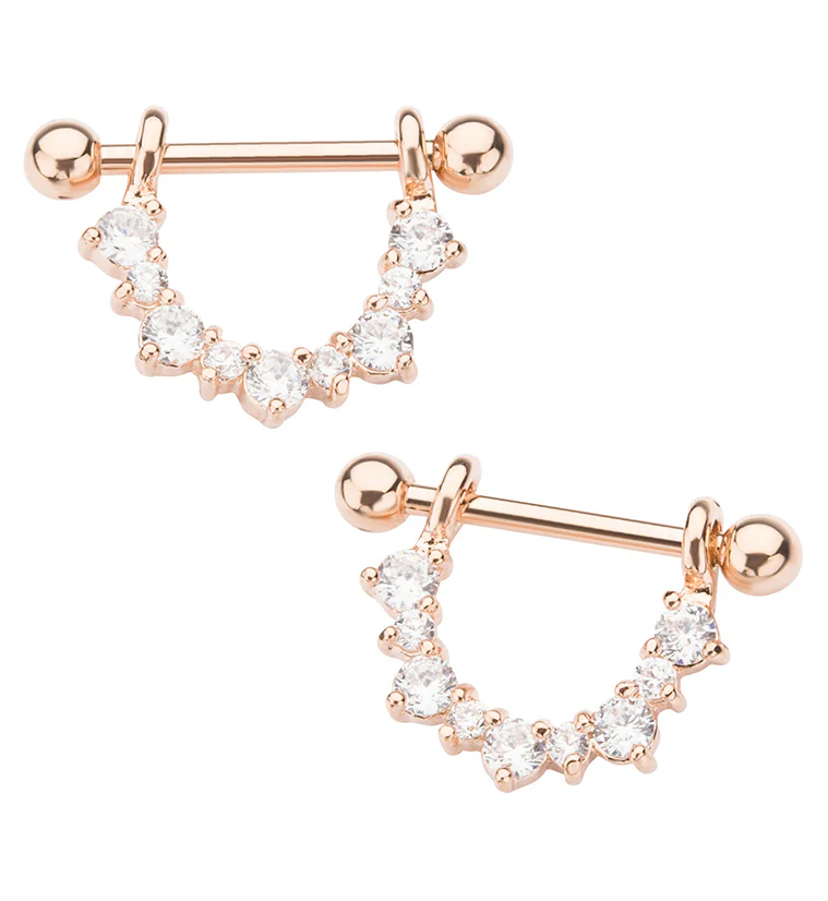 14G Rose Gold PVD CZ Rim Nipple Ring Barbell