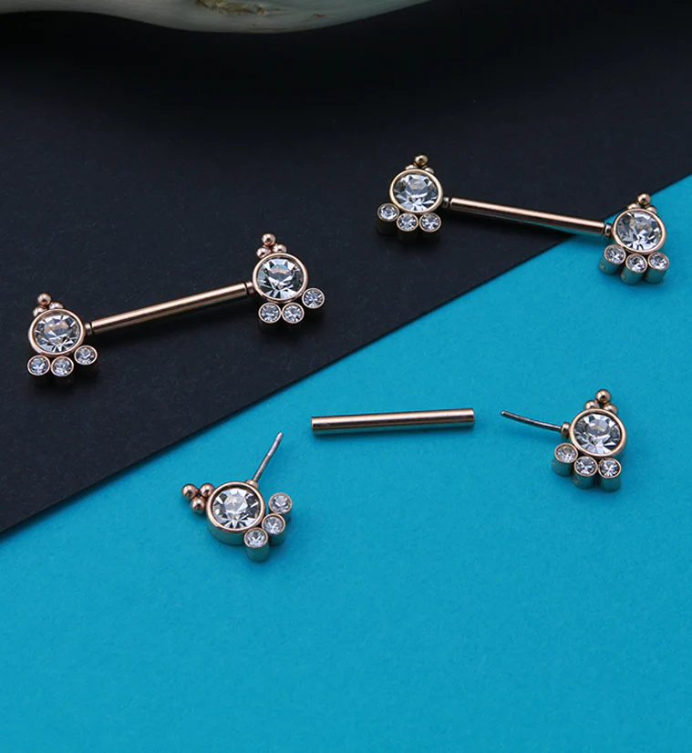 14G Rose Gold PVD Trilogy Threadless Nipple Ring Barbells - Image 2