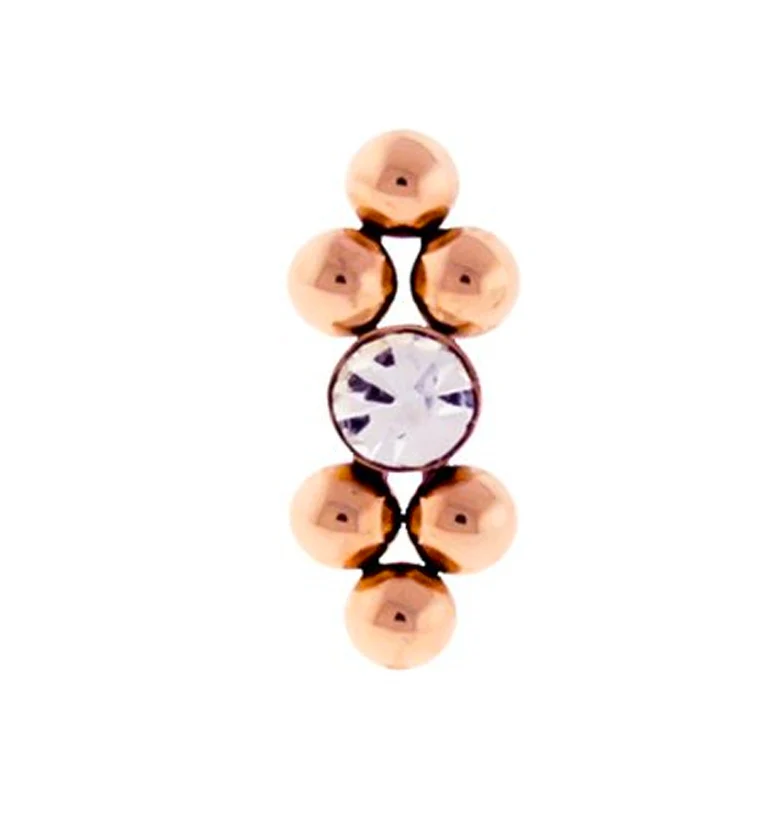 14G Rose Gold Triple Bead Center CZ Threaded End