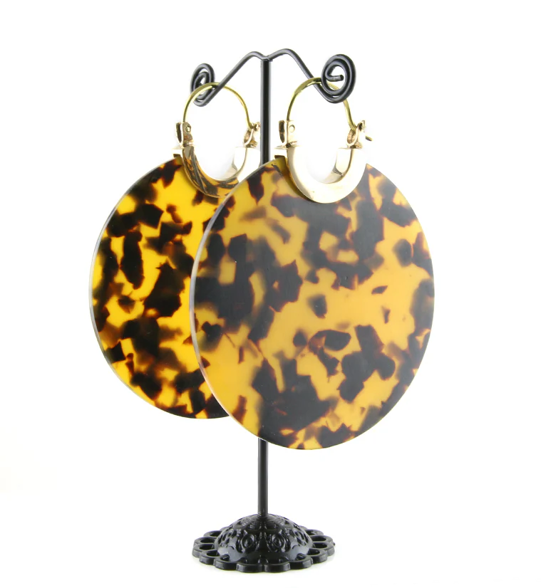14G Tortoise Acetate Disk Earrings - Image 2