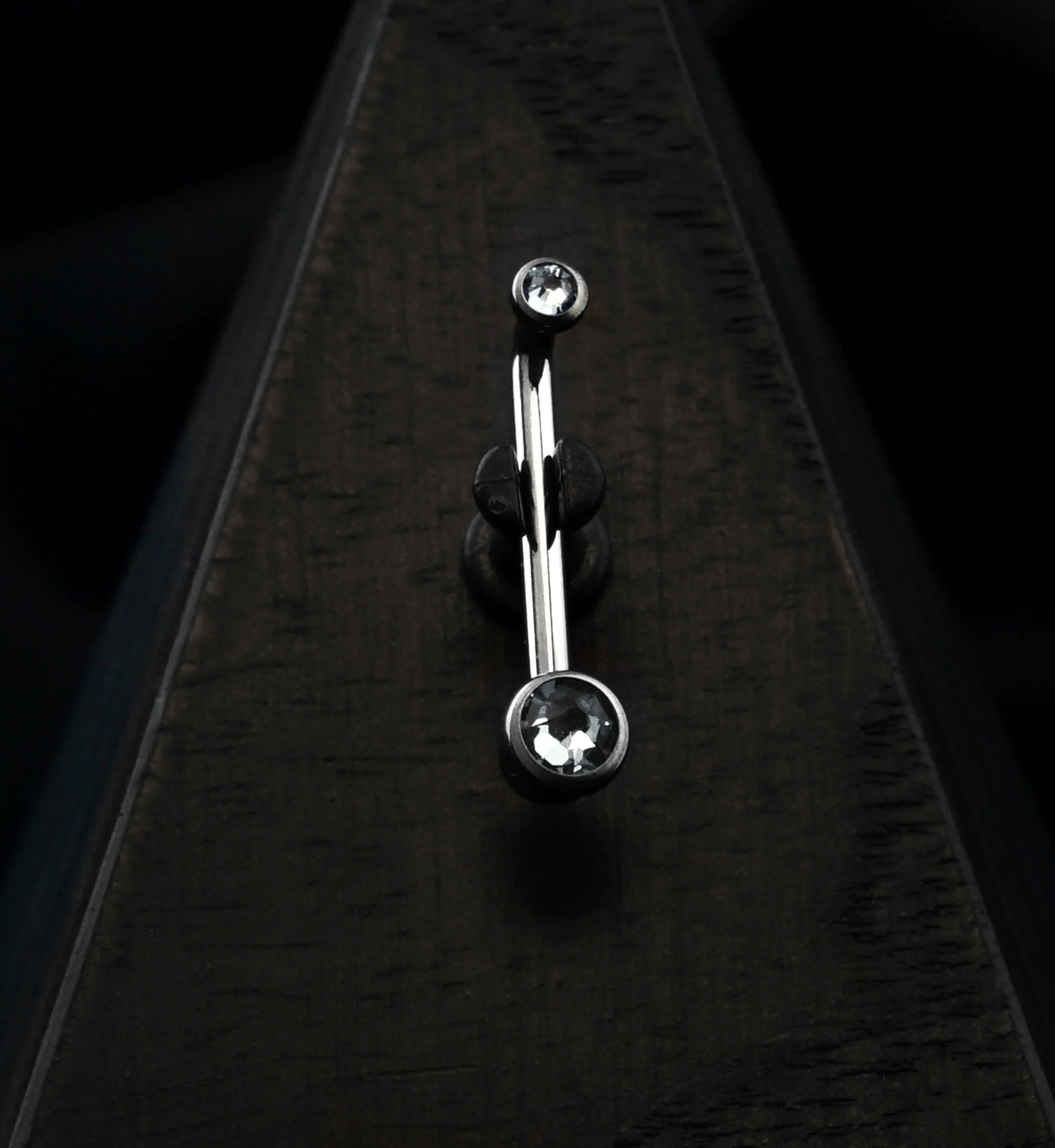 Vertical Clitoral Hood Double Clear CZ Bar