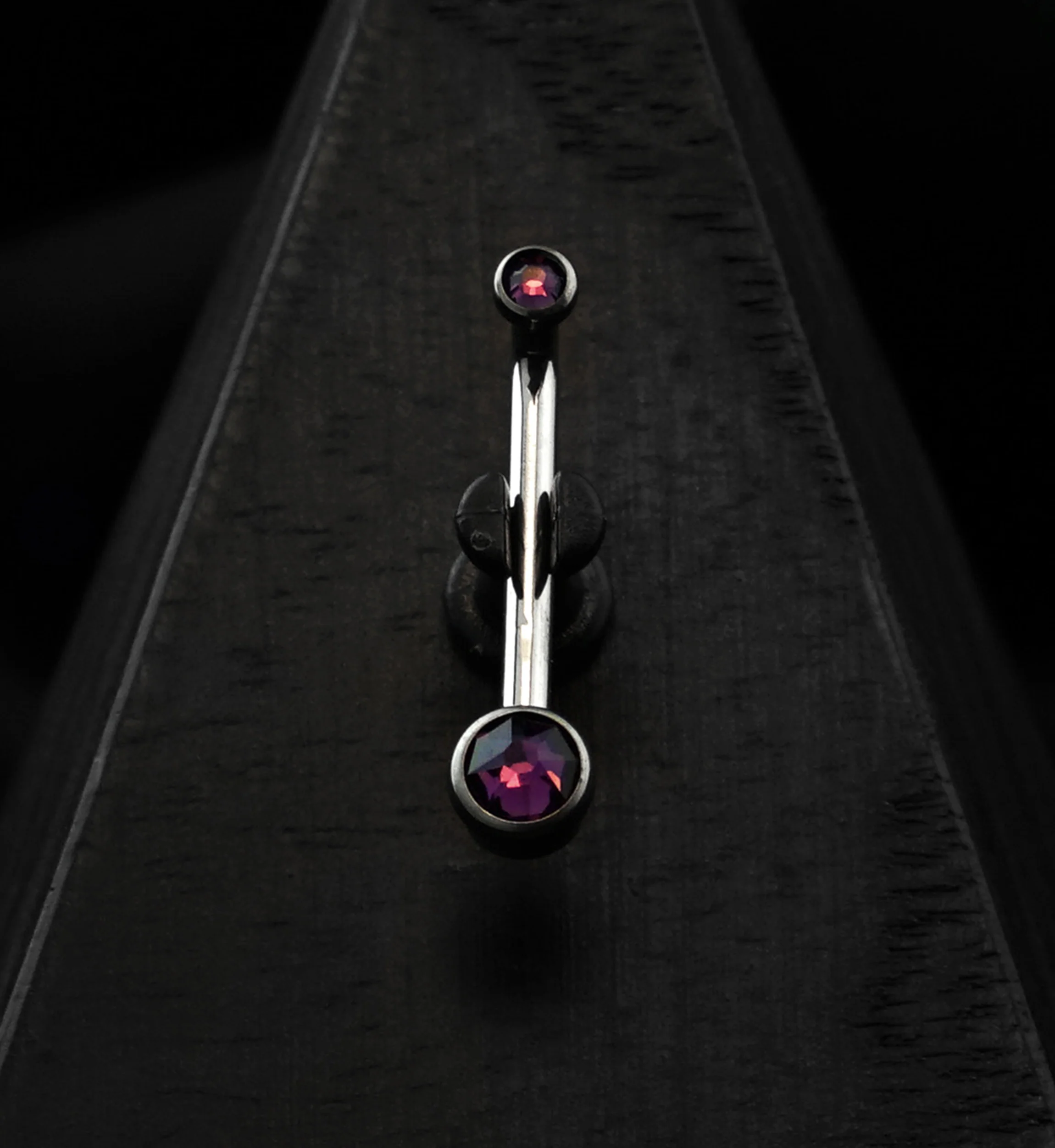 Vertical Clitoral Hood Double Tanzanite CZ Bar