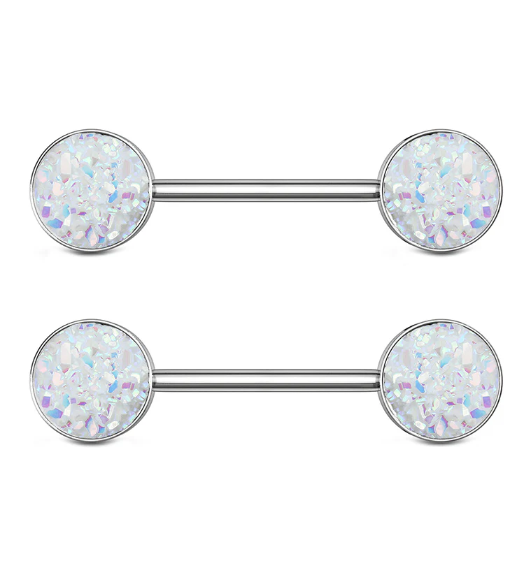 14G White Druzy Nipple Ring Barbell