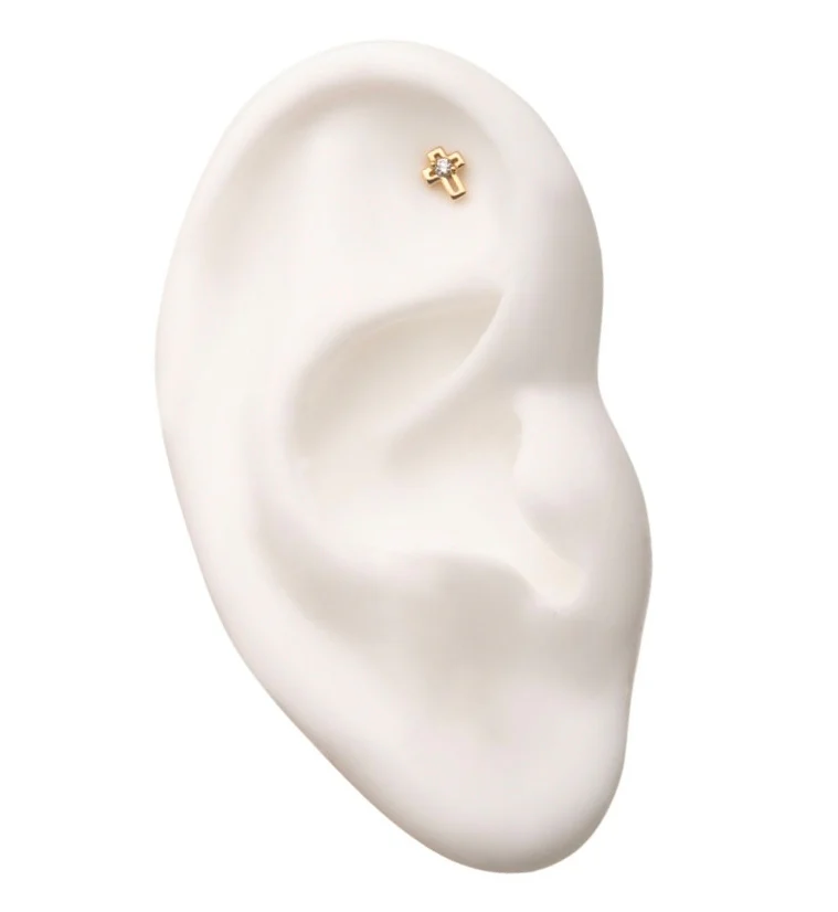 14kt Cross CZ Threadless Top - Image 3