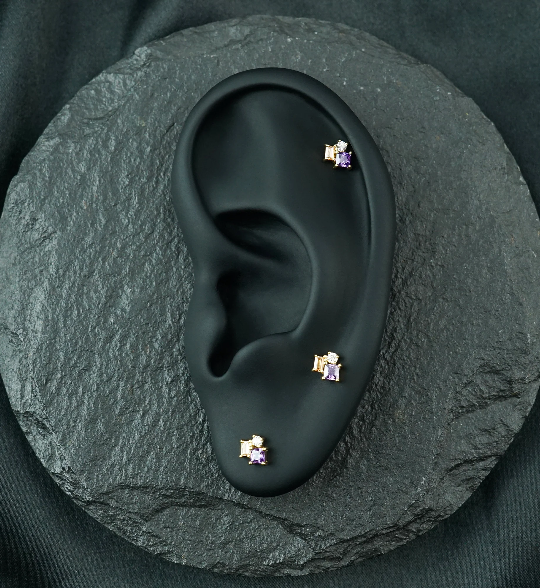14kt Gold Amethyst and Champagne CZ Amalgam Threadless Top - Image 2