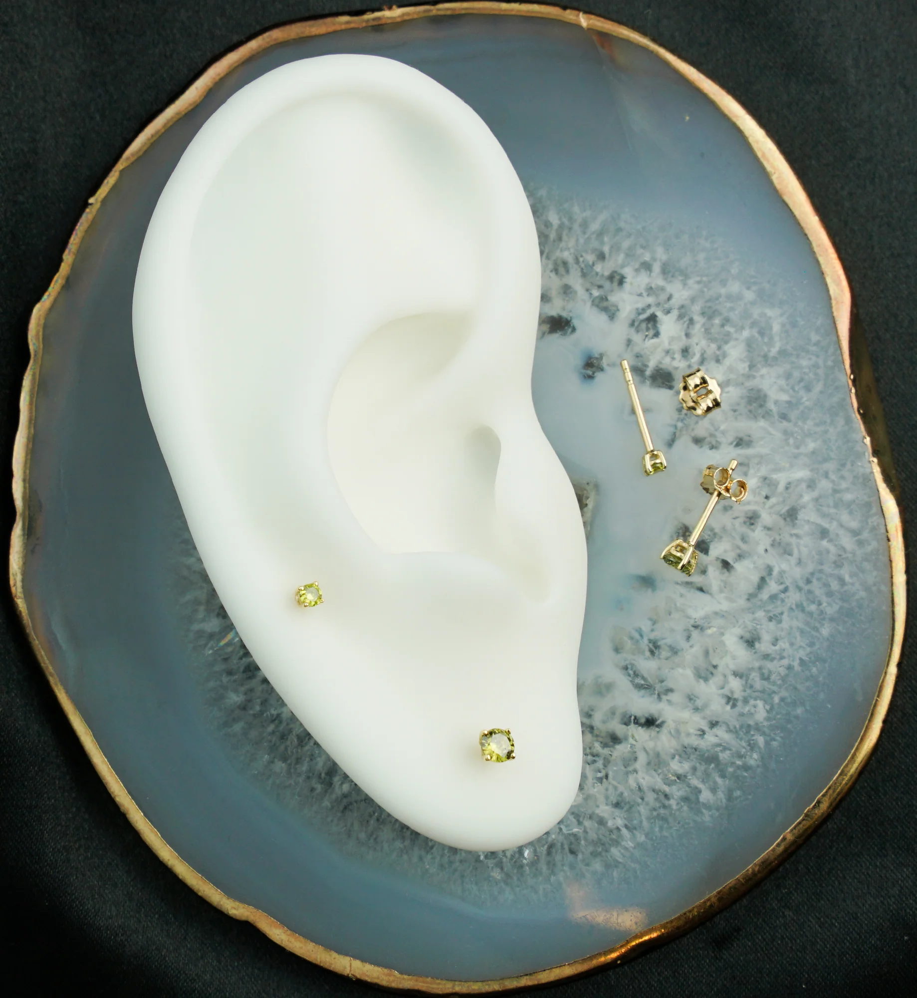 14kt Gold August Birthstone Peridot CZ Stud Earrings - Image 2