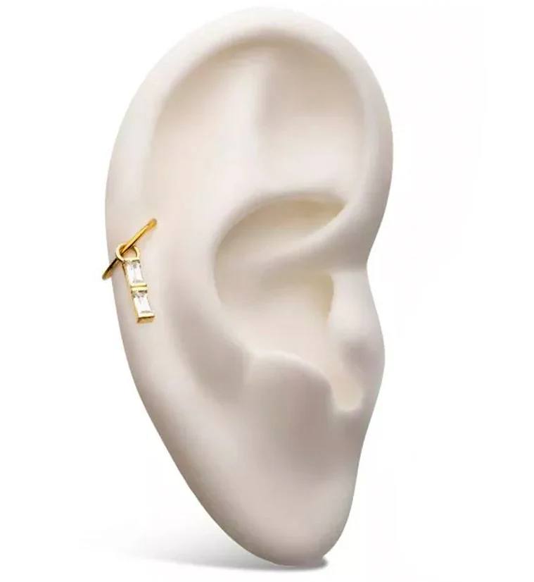 14kt Gold Baguette Bar CZ Charm - Image 3