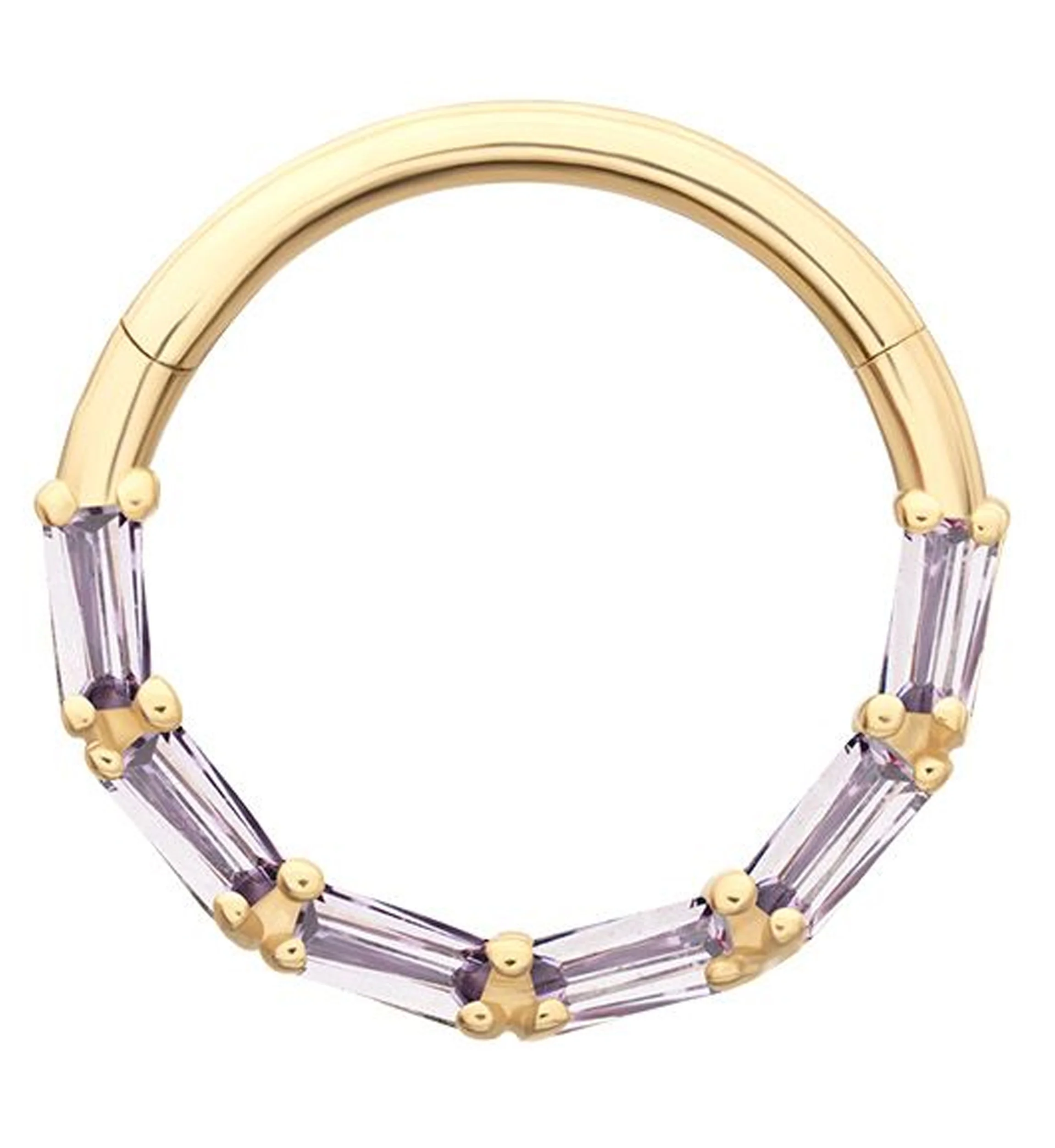 14kt Gold Baguette Row Amethyst CZ Hinged Segment Ring